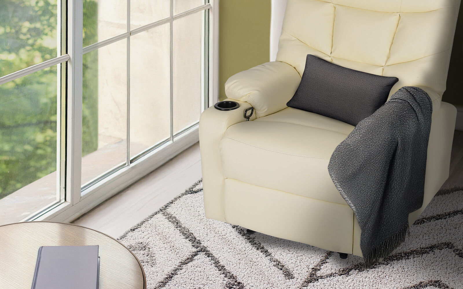 8-Point Electric Massage Recliner Chair - PU Leather Lounge Sofa Armchair ARLEEN BEIGE V274-FT-MRC-6115PU-CR