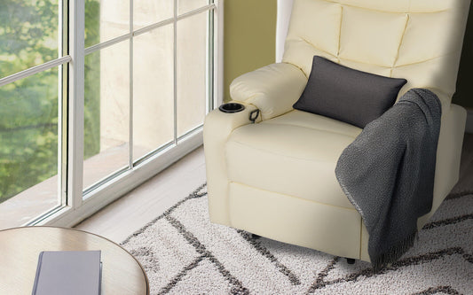 8-Point Electric Massage Recliner Chair - PU Leather Lounge Sofa Armchair ARLEEN BEIGE V274-FT-MRC-6115PU-CR