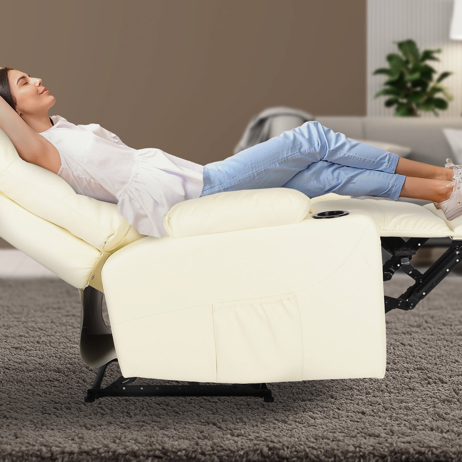 8-Point Electric Massage Recliner Chair - PU Leather Lounge Sofa Armchair ARLEEN BEIGE V274-FT-MRC-6115PU-CR