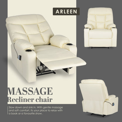 8-Point Electric Massage Recliner Chair - PU Leather Lounge Sofa Armchair ARLEEN BEIGE V274-FT-MRC-6115PU-CR