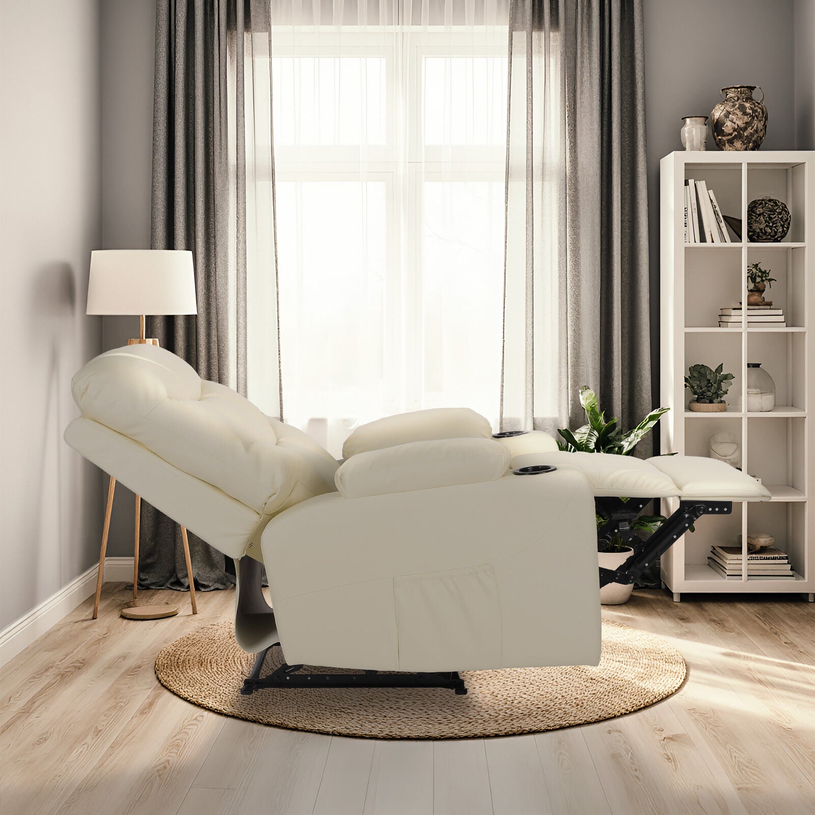 8-Point Electric Massage Recliner Chair - PU Leather Lounge Sofa Armchair ARLEEN BEIGE V274-FT-MRC-6115PU-CR