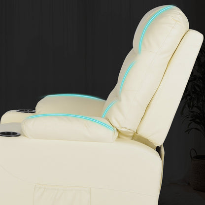 8-Point Electric Massage Recliner Chair - PU Leather Lounge Sofa Armchair ARLEEN BEIGE V274-FT-MRC-6115PU-CR