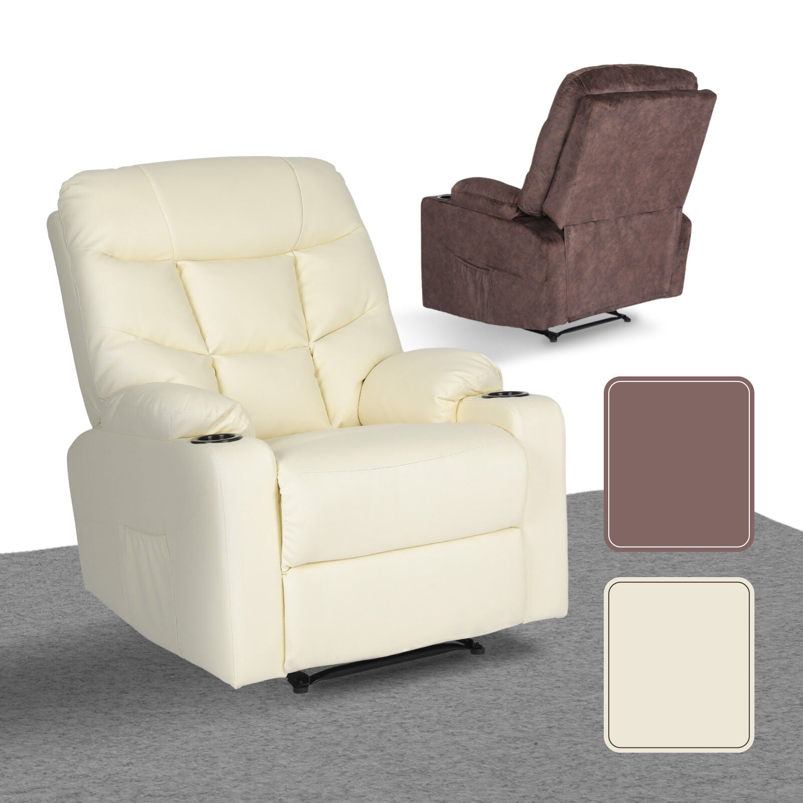 8-Point Electric Massage Recliner Chair - PU Leather Lounge Sofa Armchair ARLEEN BEIGE V274-FT-MRC-6115PU-CR