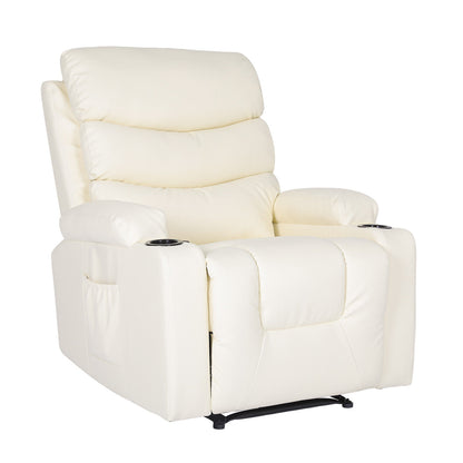 8-Point Electric Massage Recliner Chair - PU Leather Lounge Sofa Armchair CELINA CREAM V274-FT-MRC-6175PU-CR