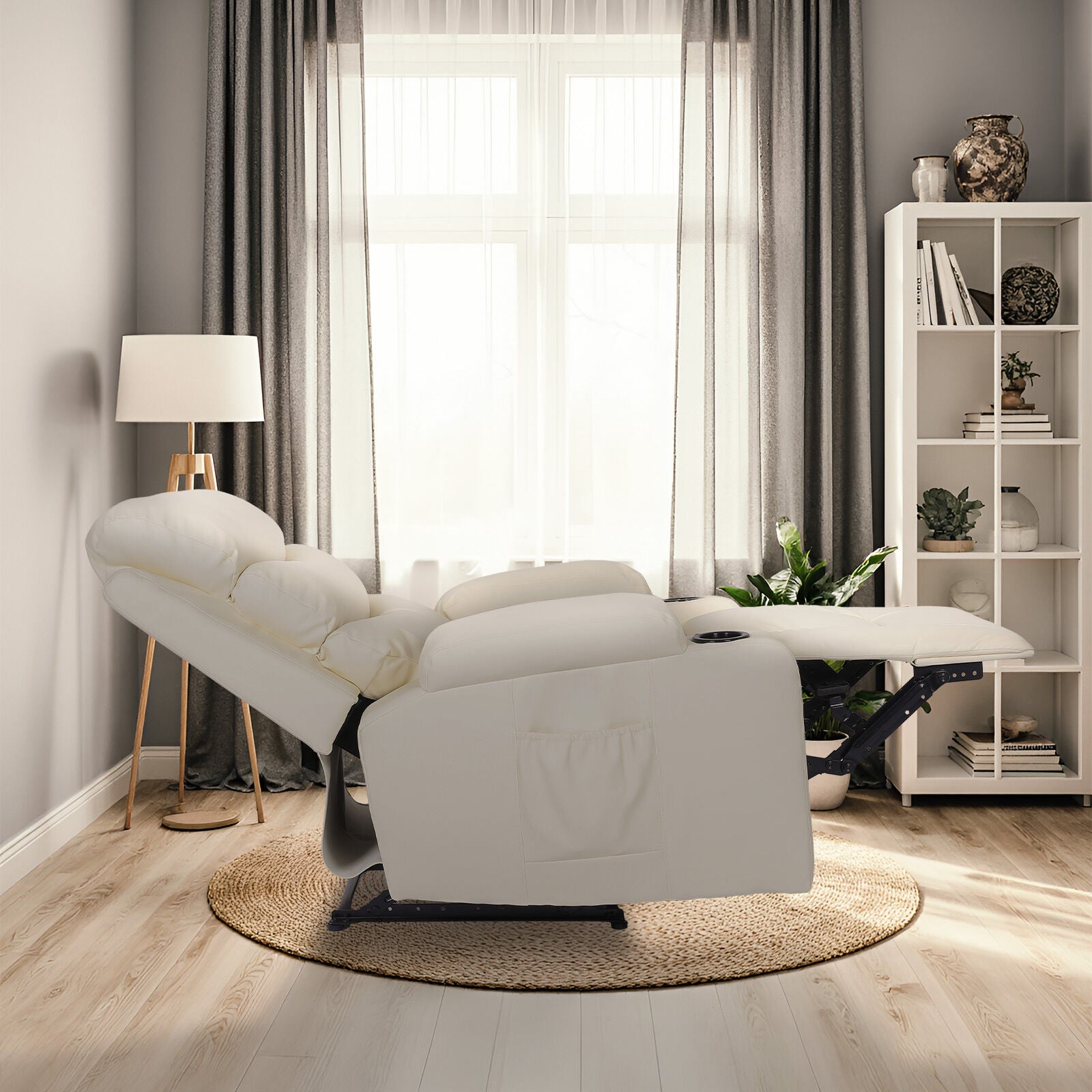 8-Point Electric Massage Recliner Chair - PU Leather Lounge Sofa Armchair CELINA CREAM V274-FT-MRC-6175PU-CR