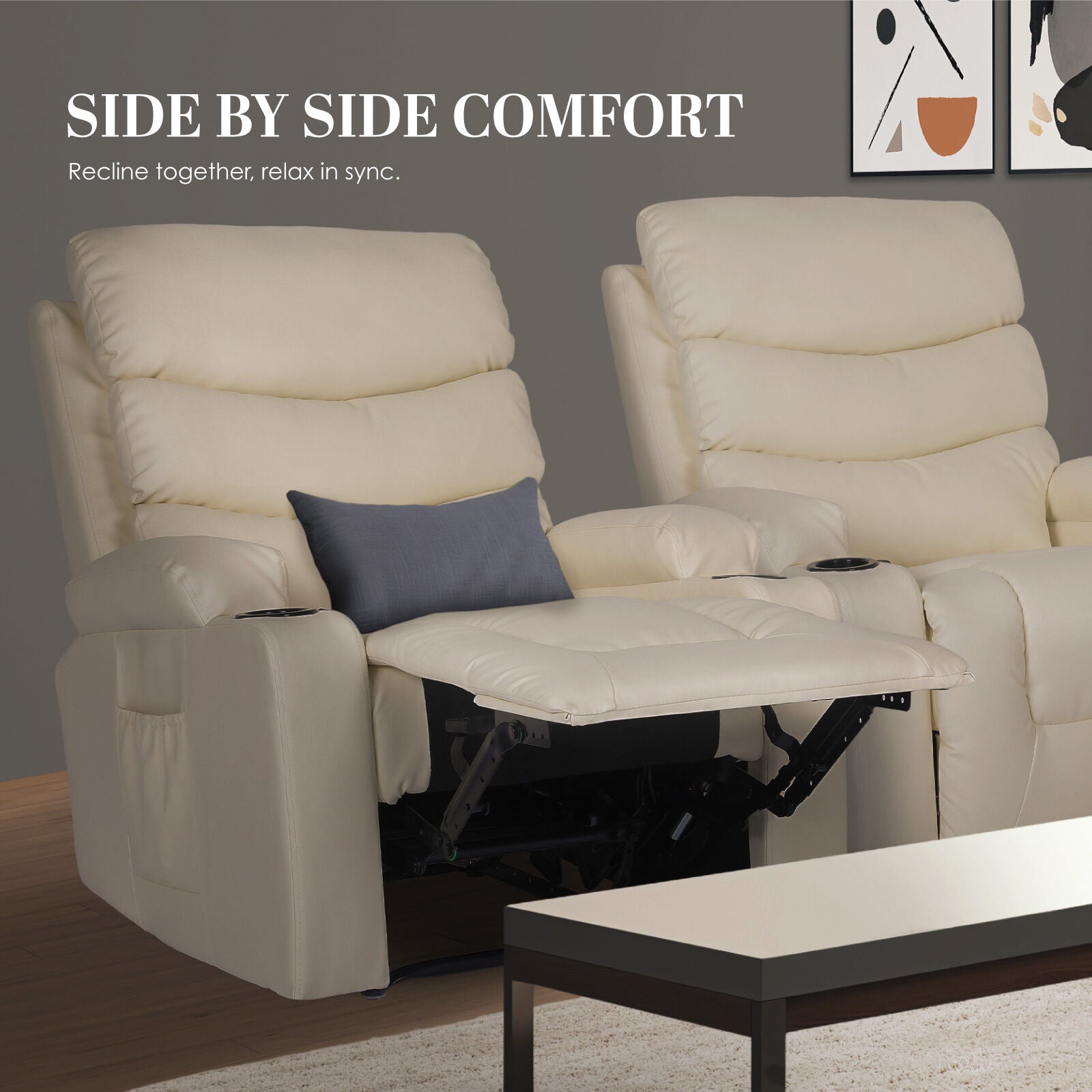 8-Point Electric Massage Recliner Chair - PU Leather Lounge Sofa Armchair CELINA CREAM V274-FT-MRC-6175PU-CR