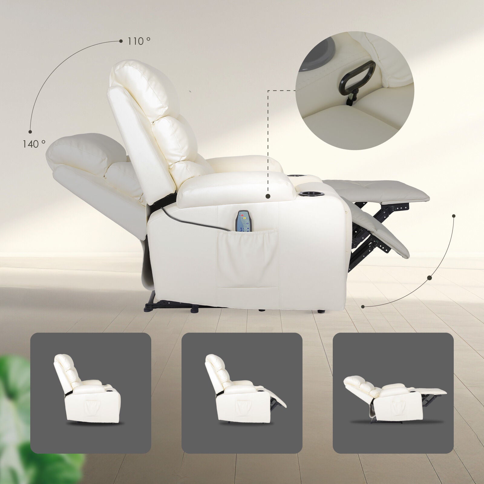 8-Point Electric Massage Recliner Chair - PU Leather Lounge Sofa Armchair CELINA CREAM V274-FT-MRC-6175PU-CR