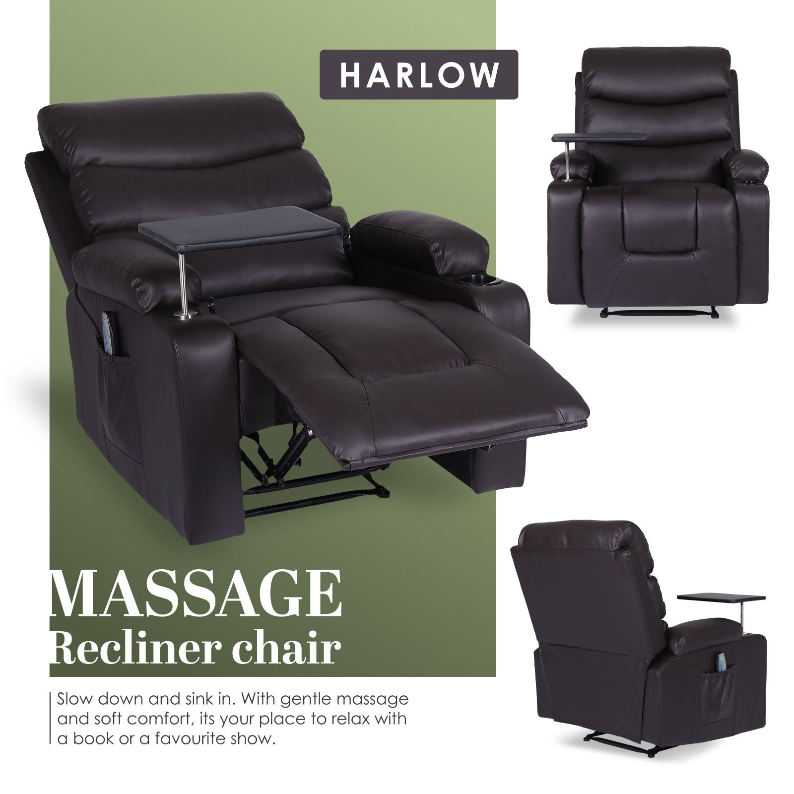 8-Point Electric Massage Recliner Chair - PU Leather Electric Lounge Sofa Armchair HARLOW BROWN V274-FT-MRC-6175PU-DBN
