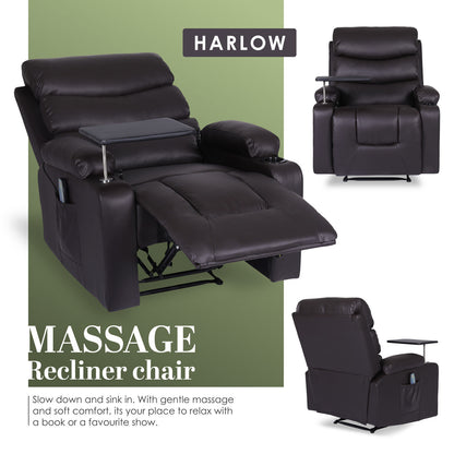 8-Point Electric Massage Recliner Chair - PU Leather Electric Lounge Sofa Armchair HARLOW BROWN V274-FT-MRC-6175PU-DBN