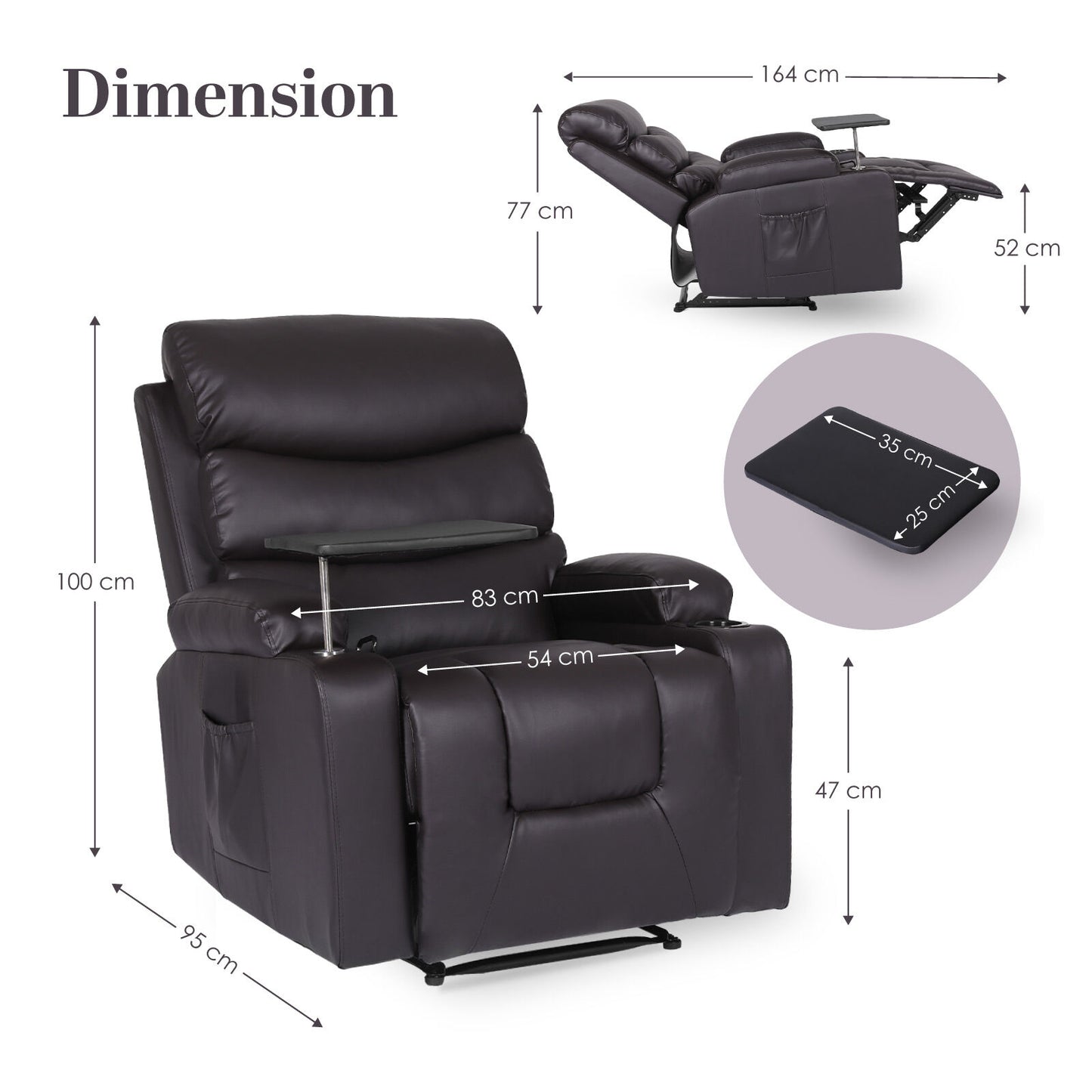 8-Point Electric Massage Recliner Chair - PU Leather Electric Lounge Sofa Armchair HARLOW BROWN V274-FT-MRC-6175PU-DBN