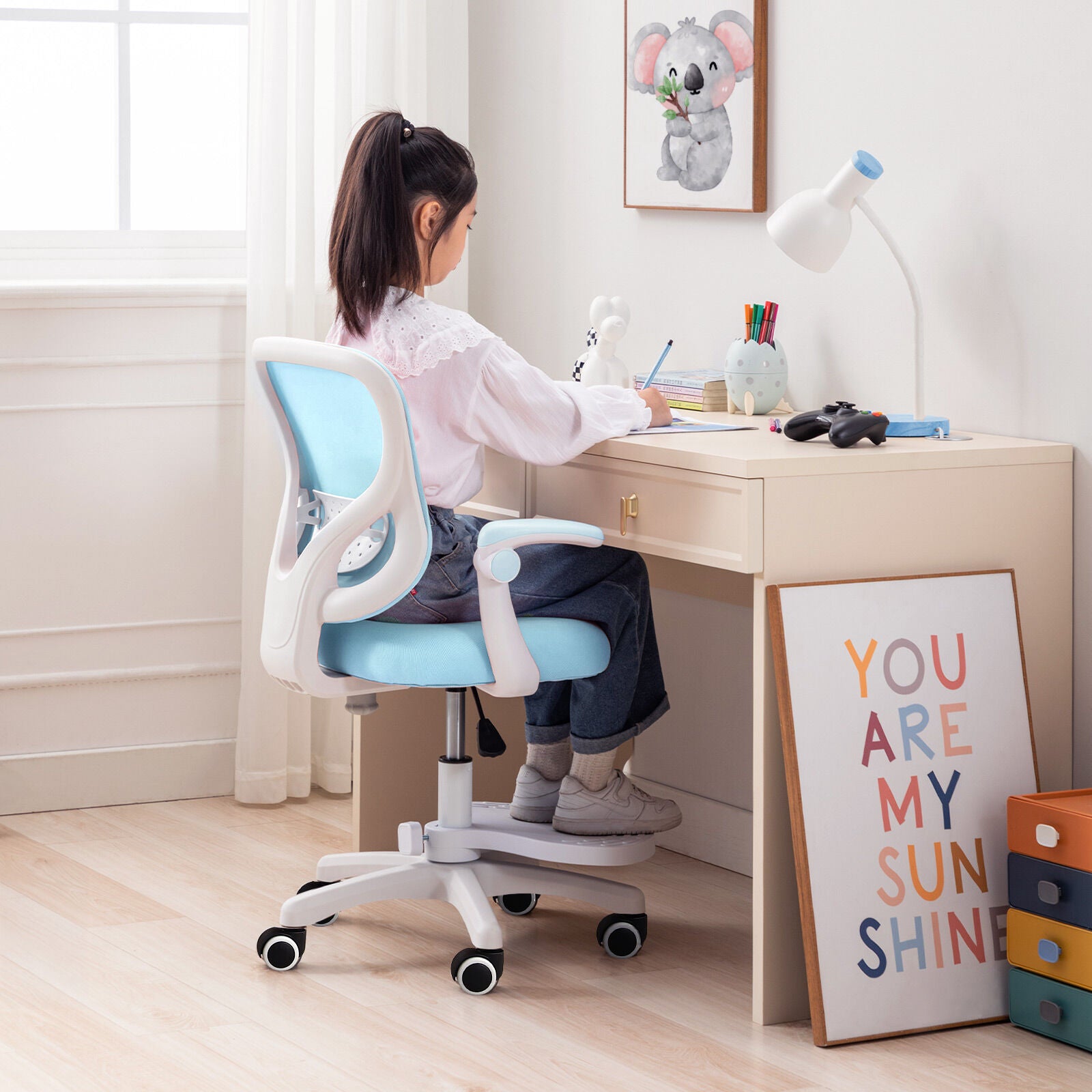 Kids Desk Chair - Children Office Study Seat with Footrest CILO - Blue V274-FT-OC-2615-FBU