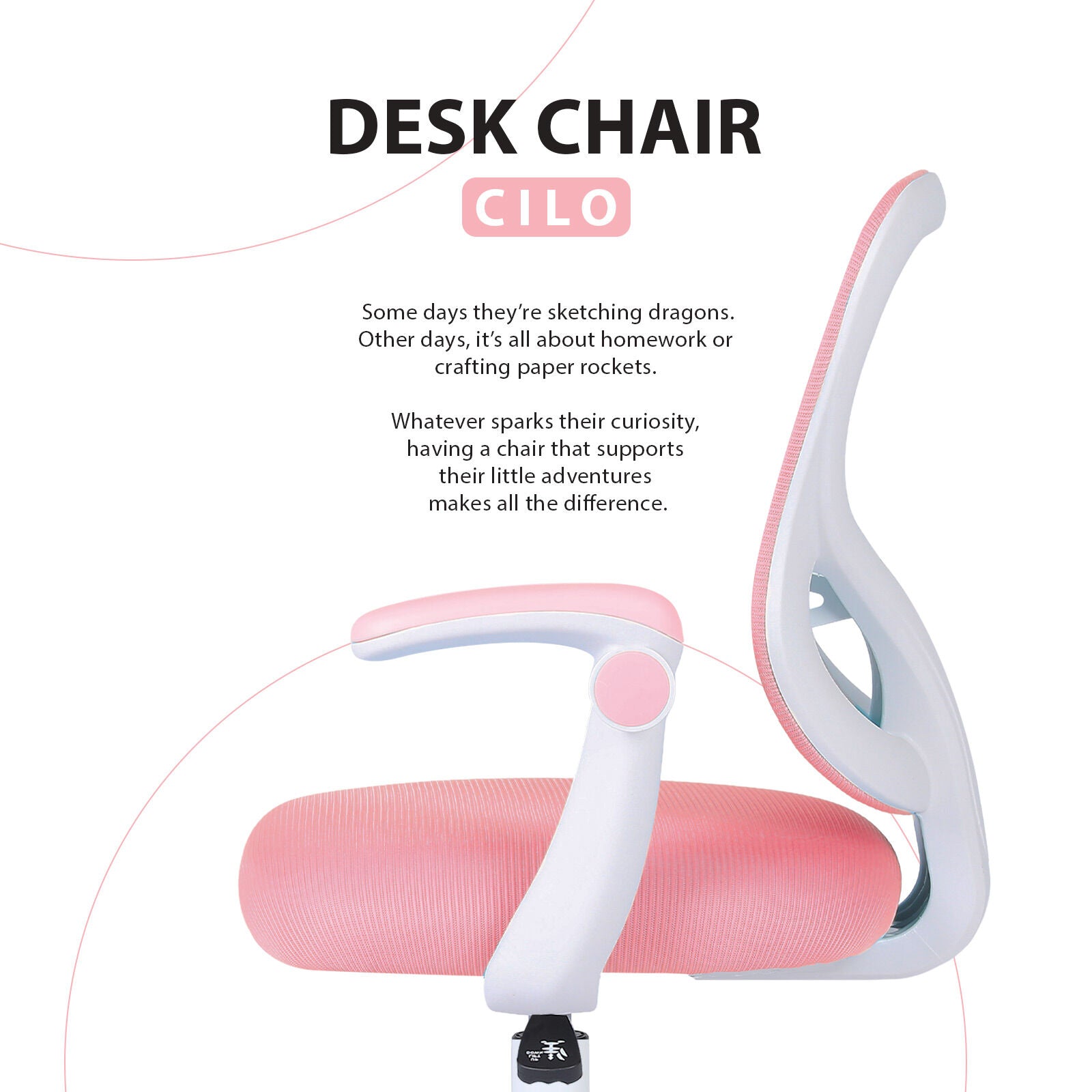 Kids Desk Chair - Children Office Study Seat with Footrest CILO - Pink V274-FT-OC-2615-FPK