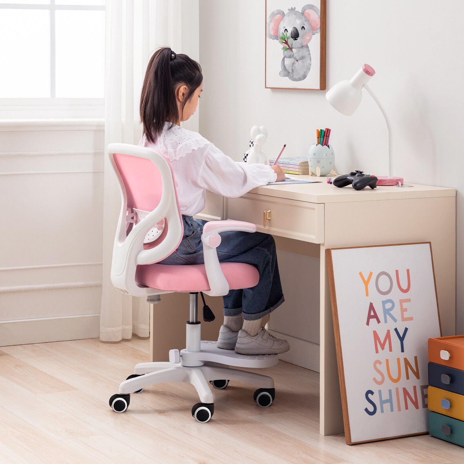Kids Desk Chair - Children Office Study Seat with Footrest CILO - Pink V274-FT-OC-2615-FPK