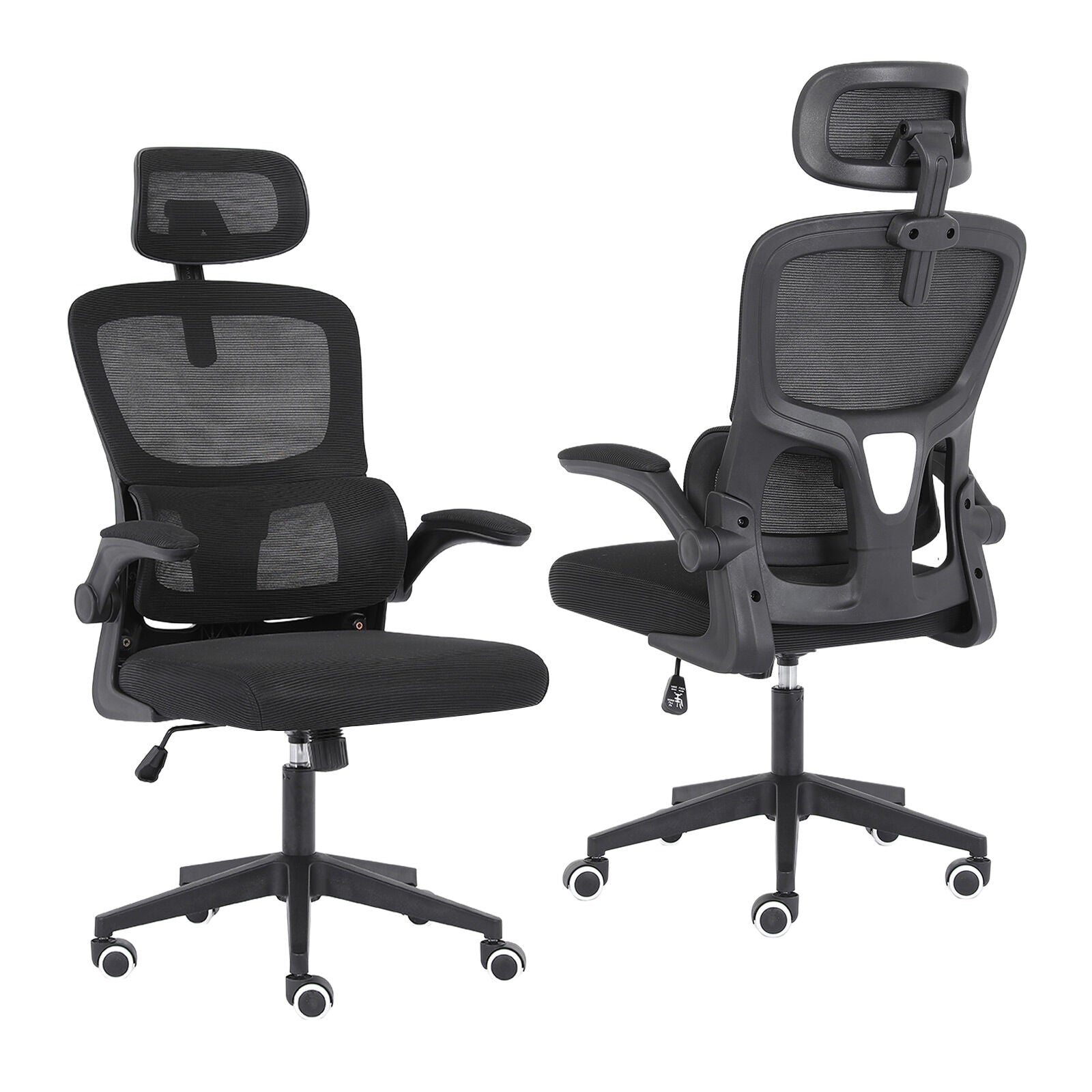 Work Office Chair - Lumber Support, Flip-up Armrest, Adjustable Headrest SITIO - Black V274-FT-OC-2656A-BK