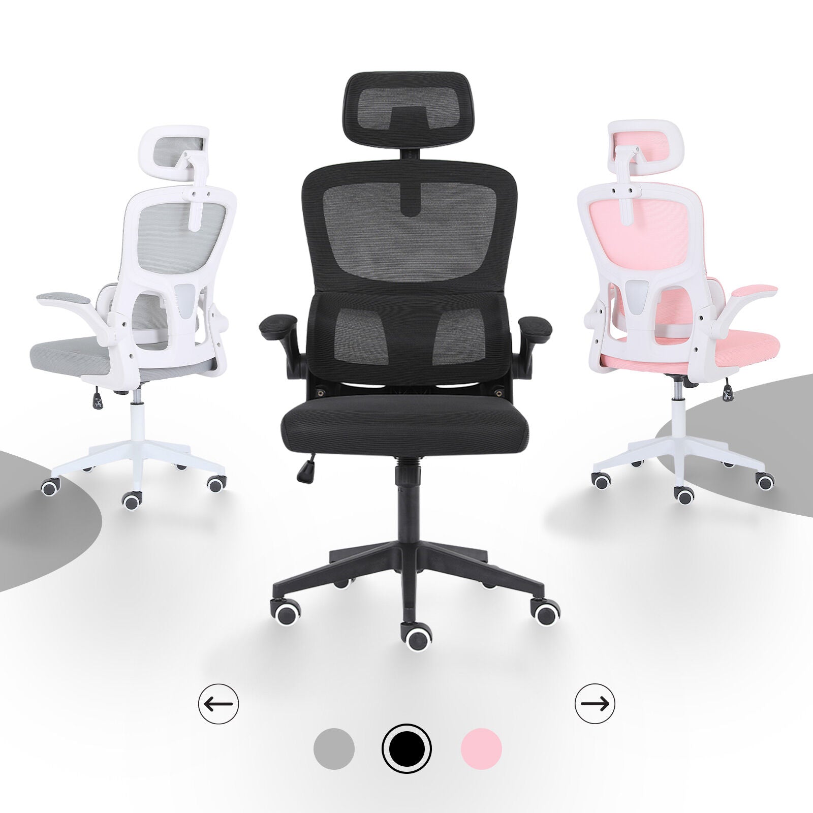 Work Office Chair - Lumber Support, Flip-up Armrest, Adjustable Headrest SITIO - Black V274-FT-OC-2656A-BK
