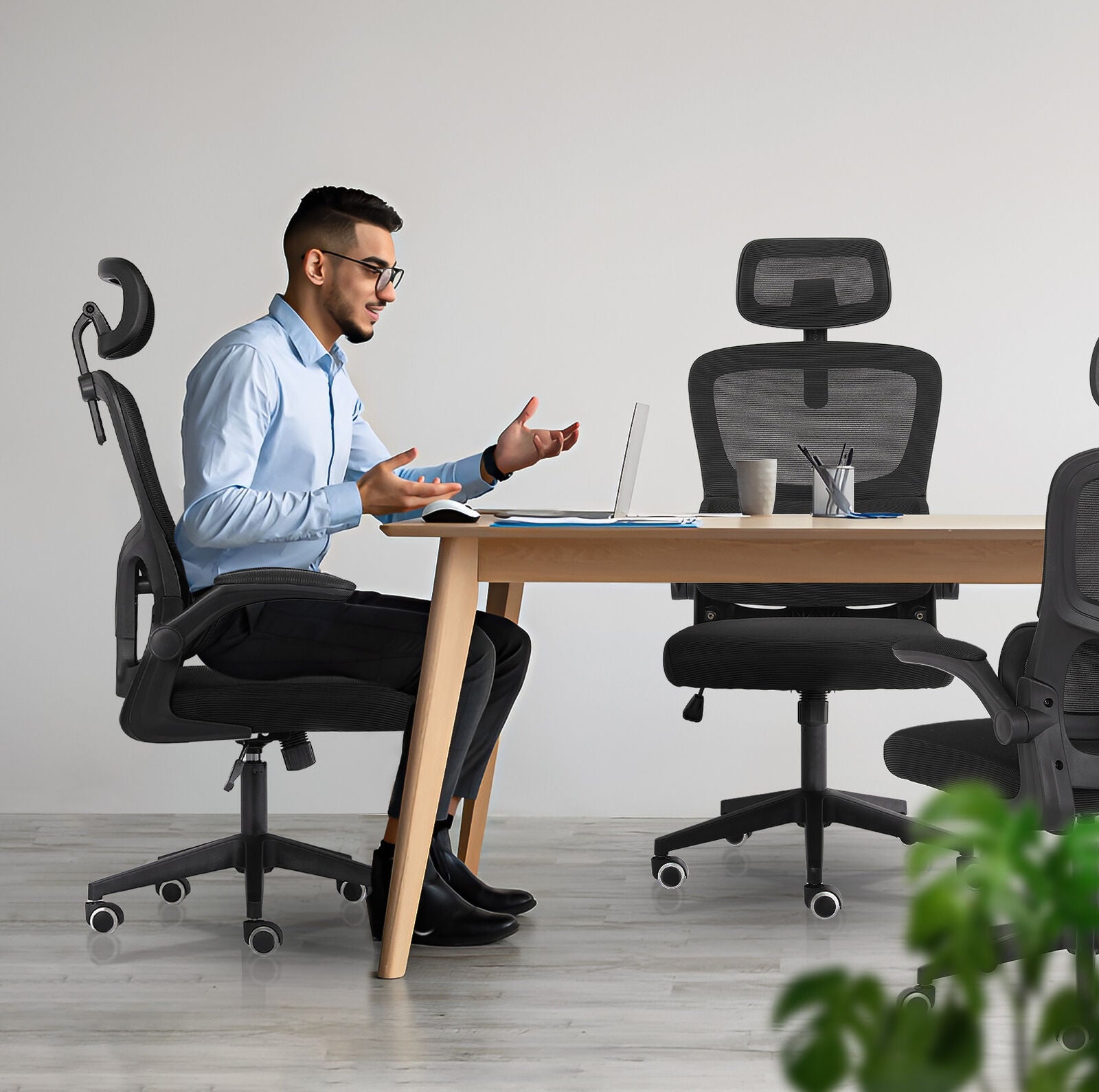 Work Office Chair - Lumber Support, Flip-up Armrest, Adjustable Headrest SITIO - Black V274-FT-OC-2656A-BK
