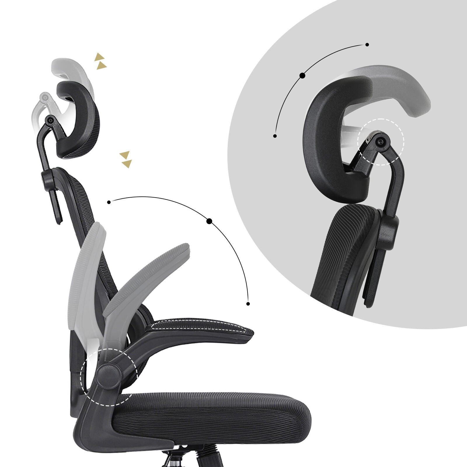 Work Office Chair - Lumber Support, Flip-up Armrest, Adjustable Headrest SITIO - Black V274-FT-OC-2656A-BK