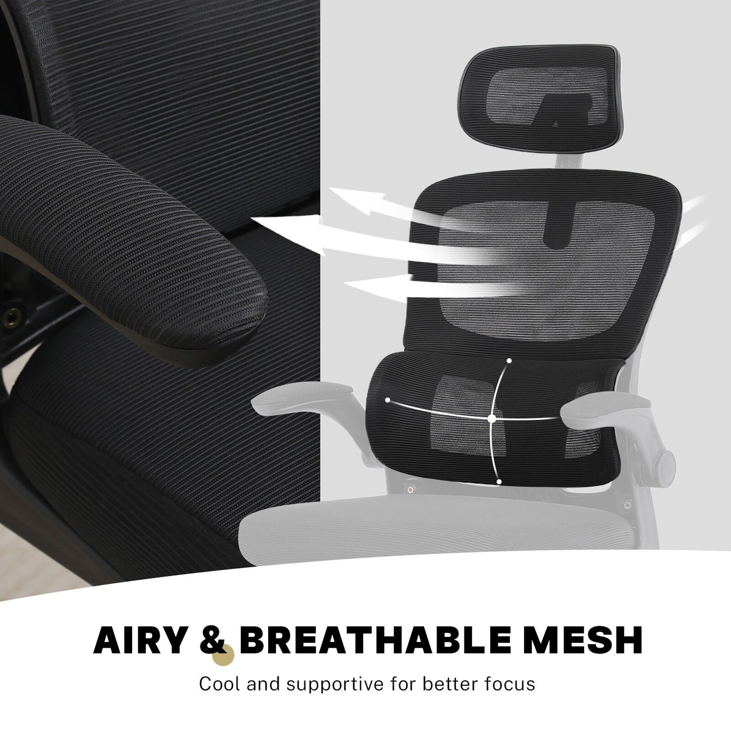 Work Office Chair - Lumber Support, Flip-up Armrest, Adjustable Headrest SITIO - Black V274-FT-OC-2656A-BK