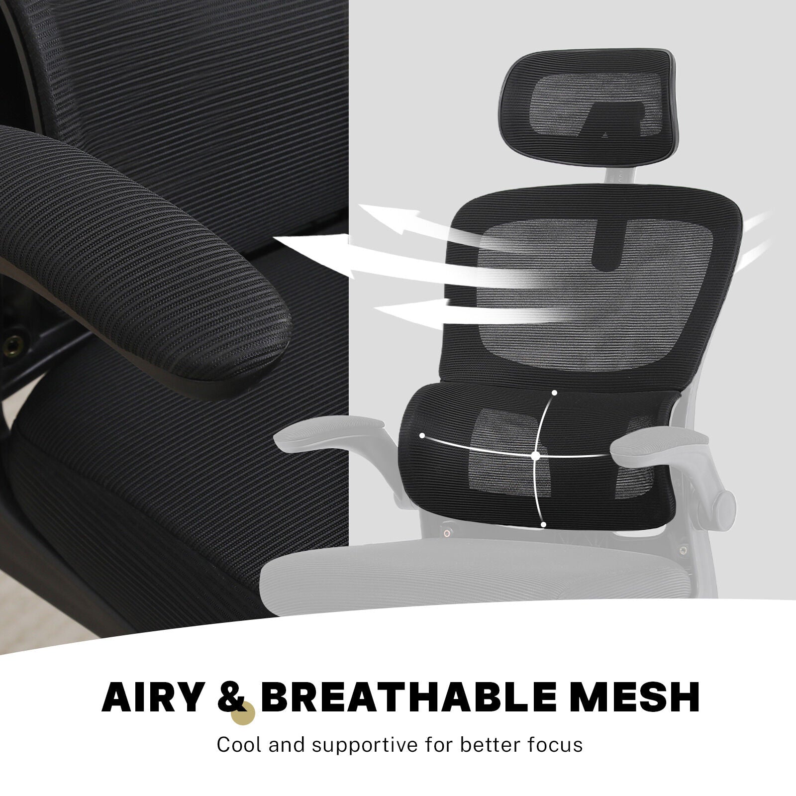 Work Office Chair - Lumber Support, Flip-up Armrest, Adjustable Headrest SITIO - Black V274-FT-OC-2656A-BK