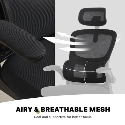 Work Office Chair - Lumber Support, Flip-up Armrest, Adjustable Headrest SITIO - Black V274-FT-OC-2656A-BK