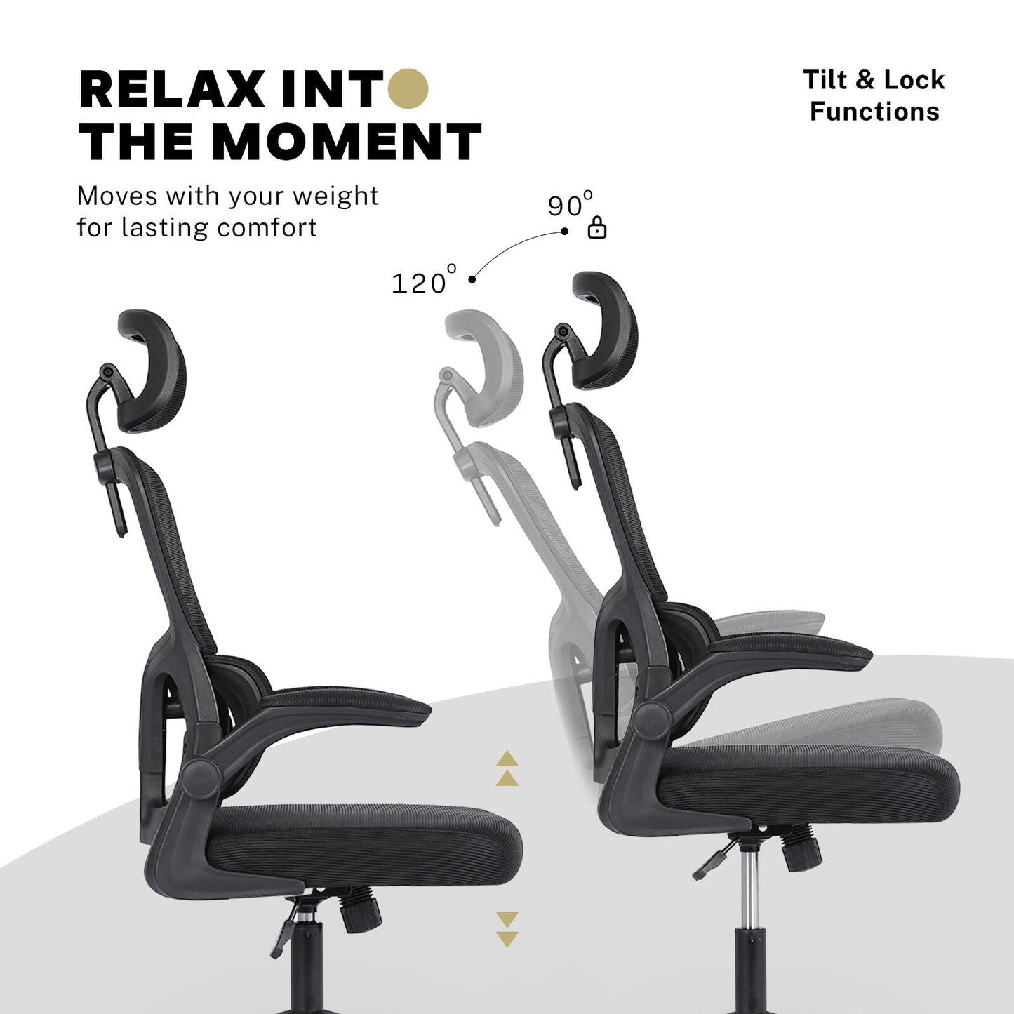 Work Office Chair - Lumber Support, Flip-up Armrest, Adjustable Headrest SITIO - Black V274-FT-OC-2656A-BK