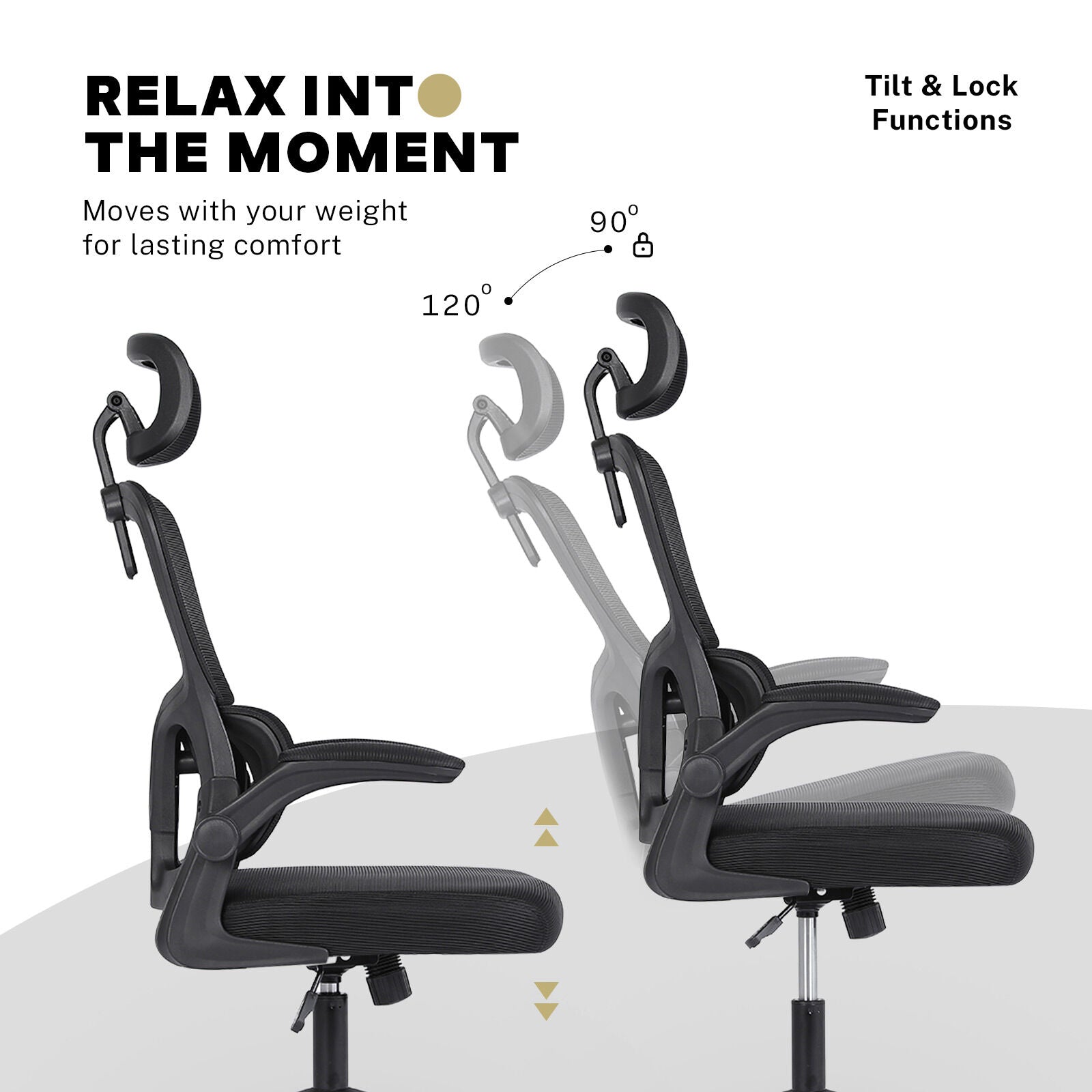 Work Office Chair - Lumber Support, Flip-up Armrest, Adjustable Headrest SITIO - Black V274-FT-OC-2656A-BK