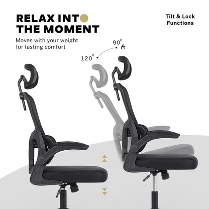 Work Office Chair - Lumber Support, Flip-up Armrest, Adjustable Headrest SITIO - Black V274-FT-OC-2656A-BK