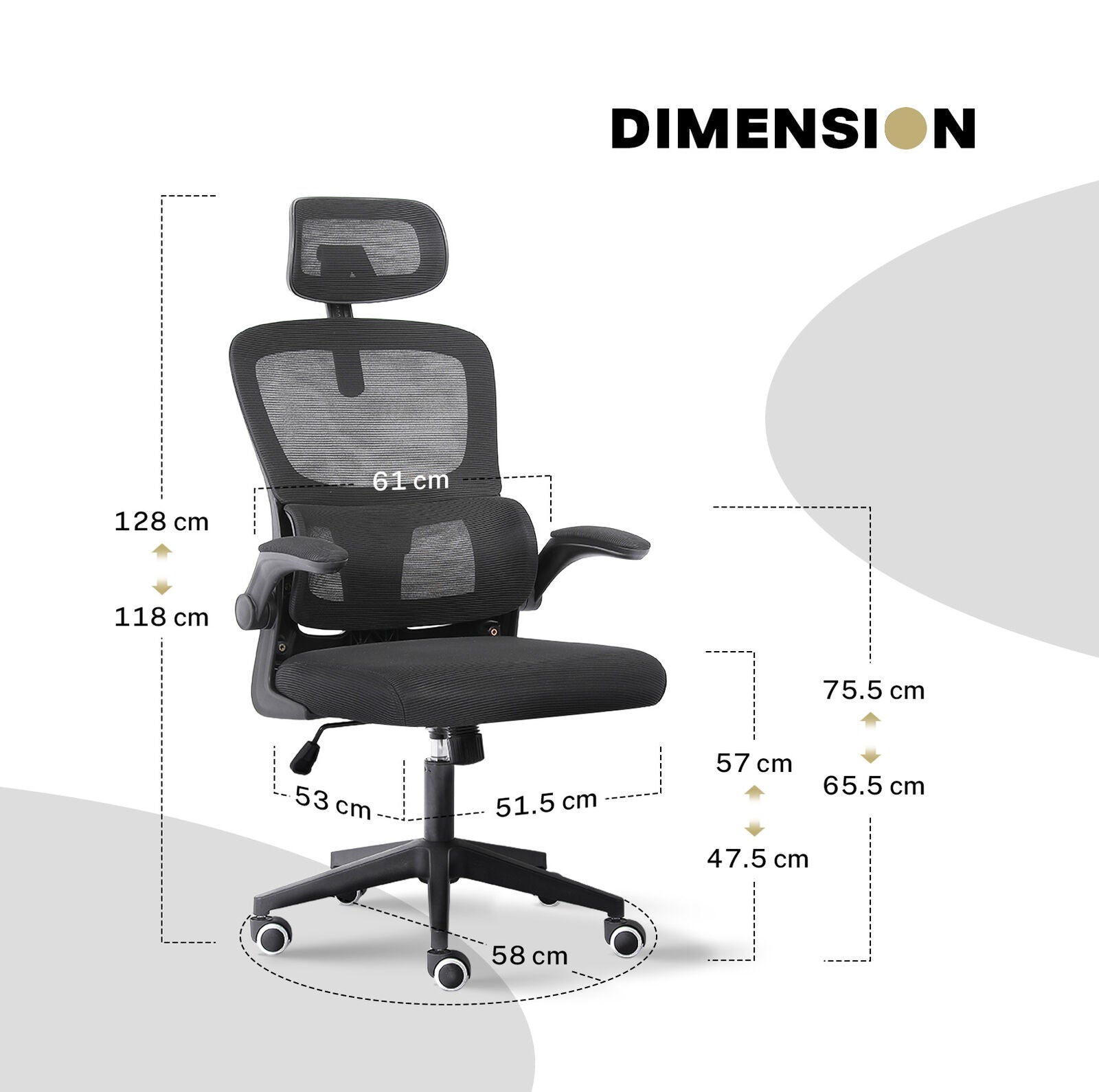 Work Office Chair - Lumber Support, Flip-up Armrest, Adjustable Headrest SITIO - Black V274-FT-OC-2656A-BK
