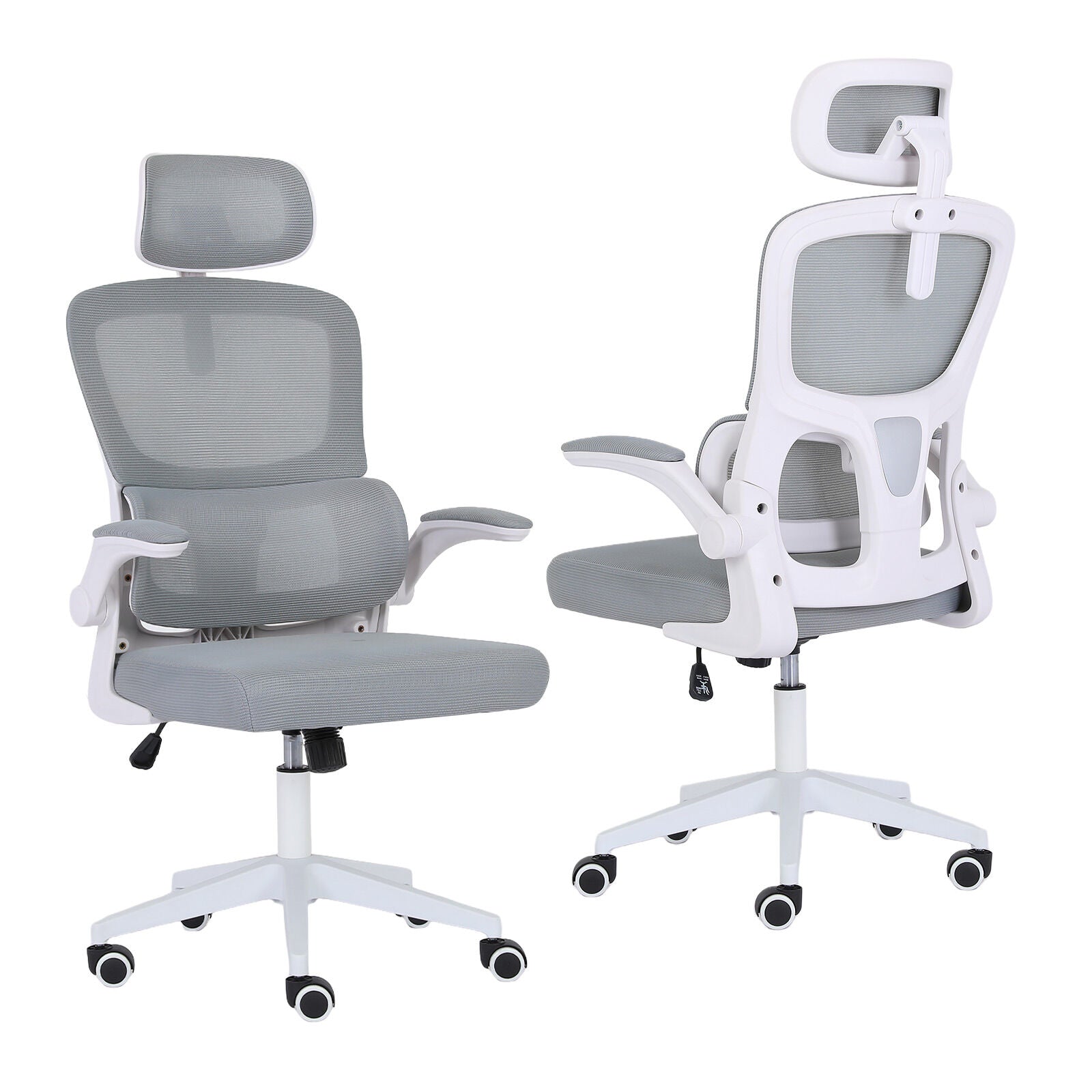 Work Office Chair - Lumber Support, Flip-up Armrest, Adjustable Headrest SITIO - GREY V274-FT-OC-2656A-WHGY