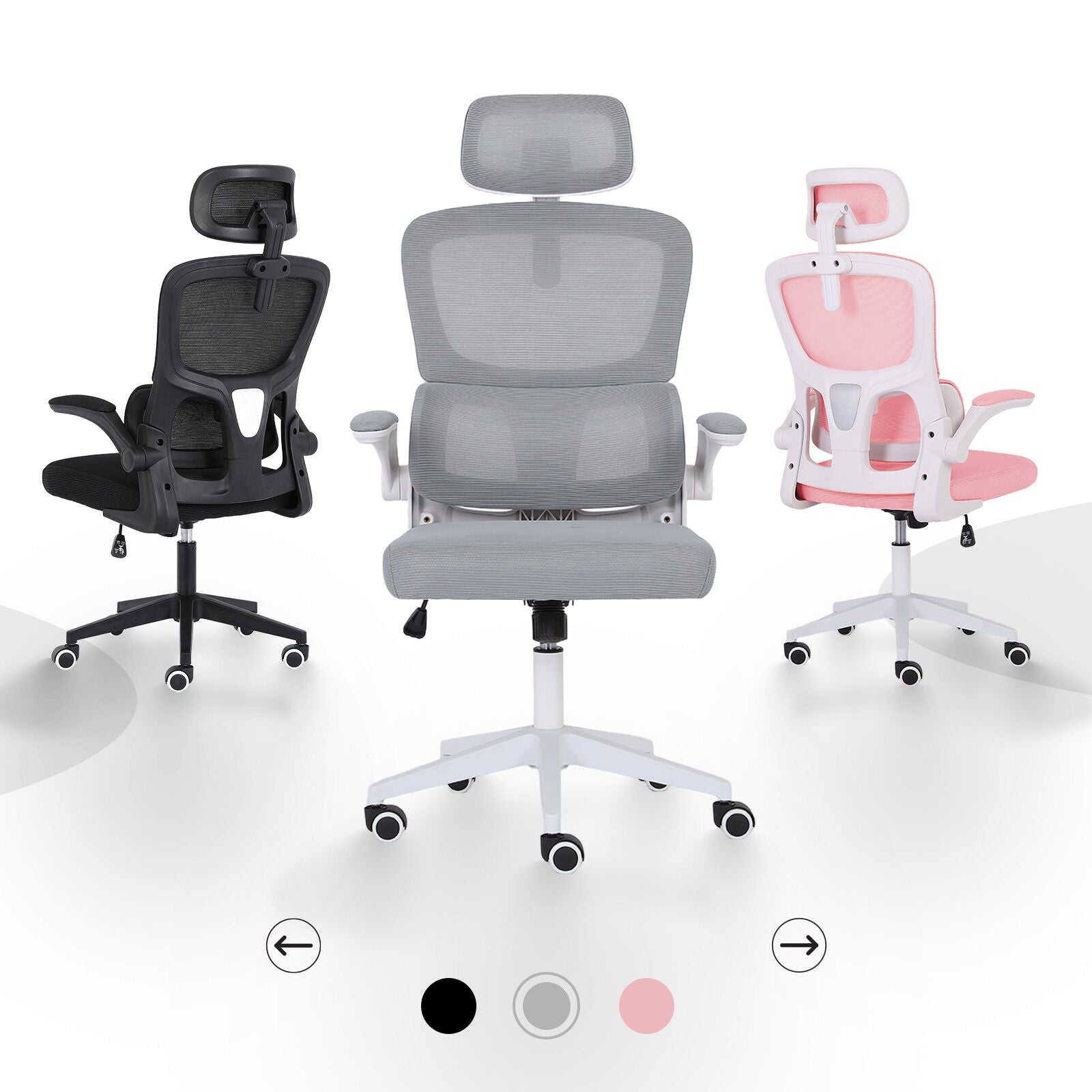 Work Office Chair - Lumber Support, Flip-up Armrest, Adjustable Headrest SITIO - GREY V274-FT-OC-2656A-WHGY