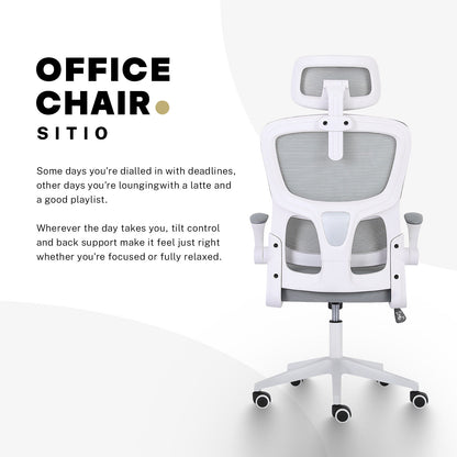 Work Office Chair - Lumber Support, Flip-up Armrest, Adjustable Headrest SITIO - GREY V274-FT-OC-2656A-WHGY