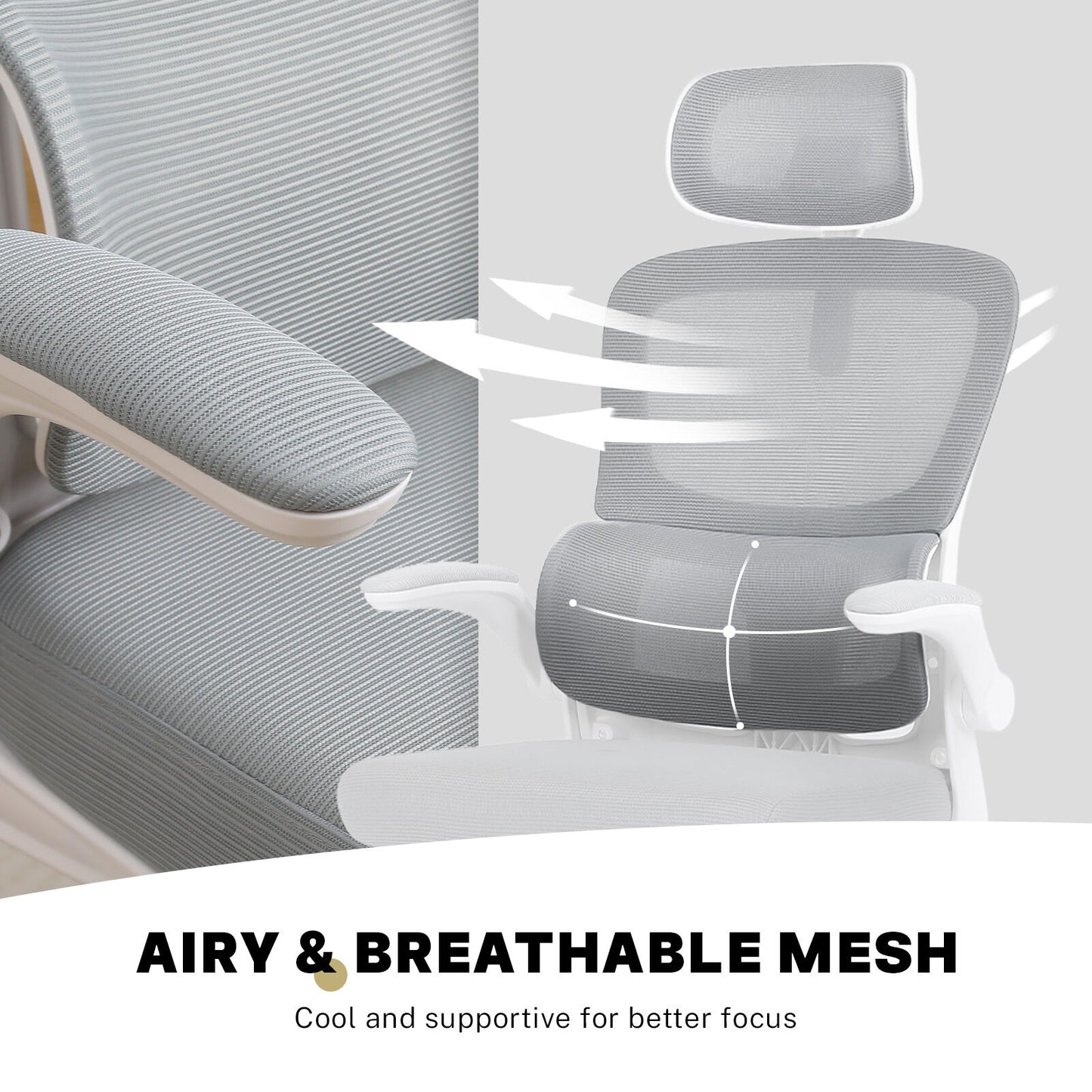 Work Office Chair - Lumber Support, Flip-up Armrest, Adjustable Headrest SITIO - GREY V274-FT-OC-2656A-WHGY