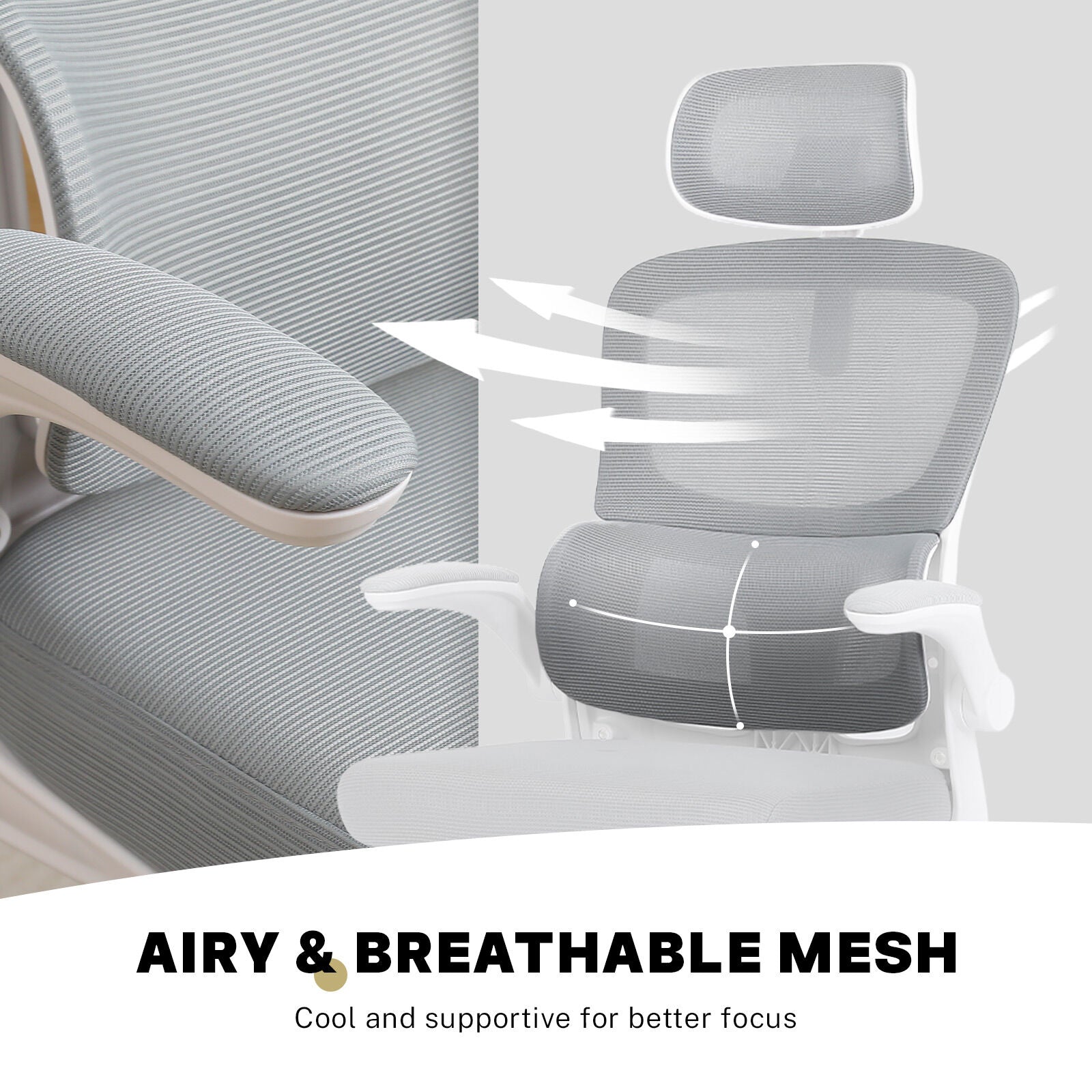 Work Office Chair - Lumber Support, Flip-up Armrest, Adjustable Headrest SITIO - GREY V274-FT-OC-2656A-WHGY