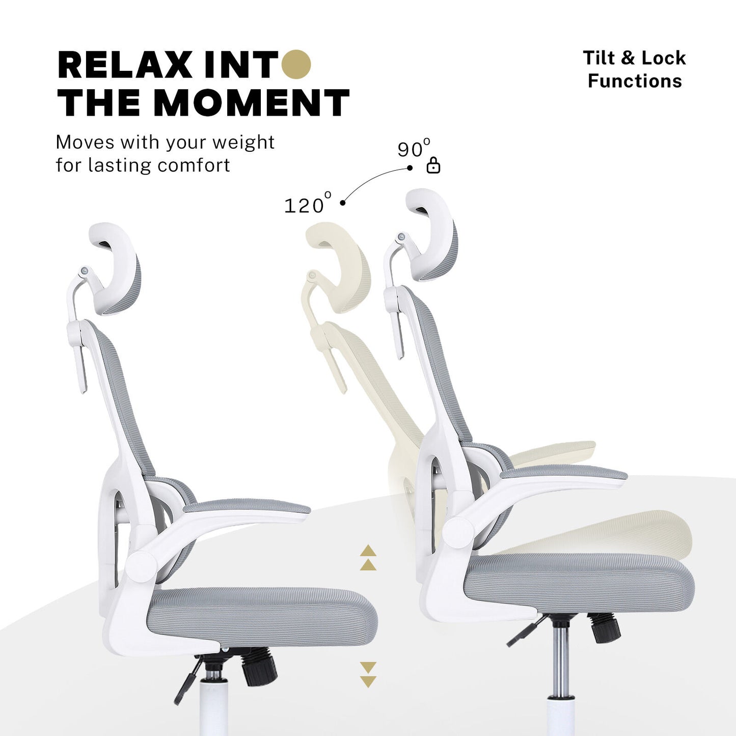 Work Office Chair - Lumber Support, Flip-up Armrest, Adjustable Headrest SITIO - GREY V274-FT-OC-2656A-WHGY
