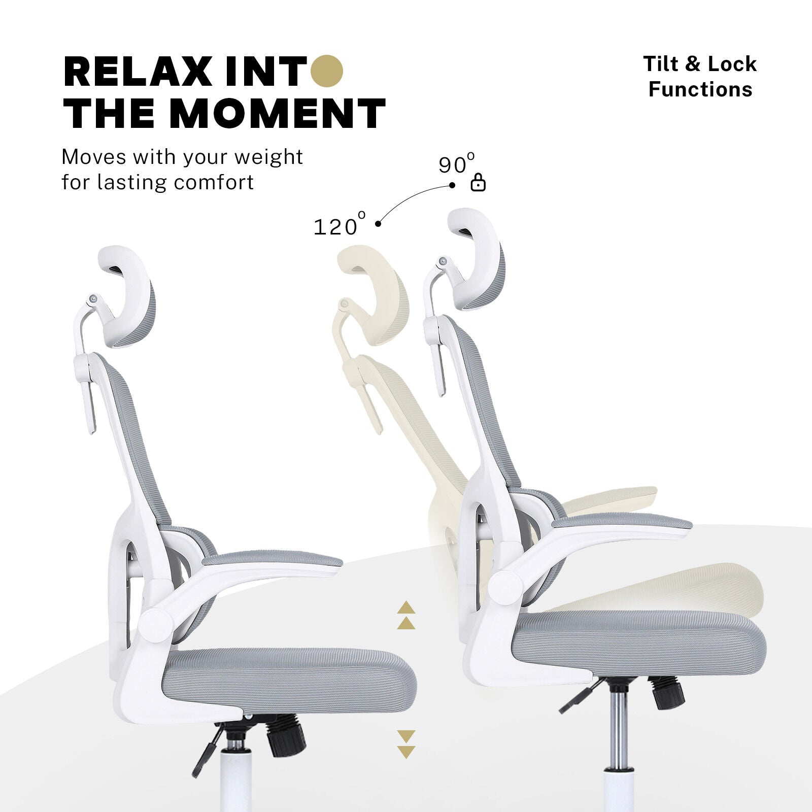 Work Office Chair - Lumber Support, Flip-up Armrest, Adjustable Headrest SITIO - GREY V274-FT-OC-2656A-WHGY