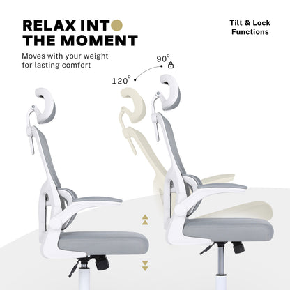 Work Office Chair - Lumber Support, Flip-up Armrest, Adjustable Headrest SITIO - GREY V274-FT-OC-2656A-WHGY