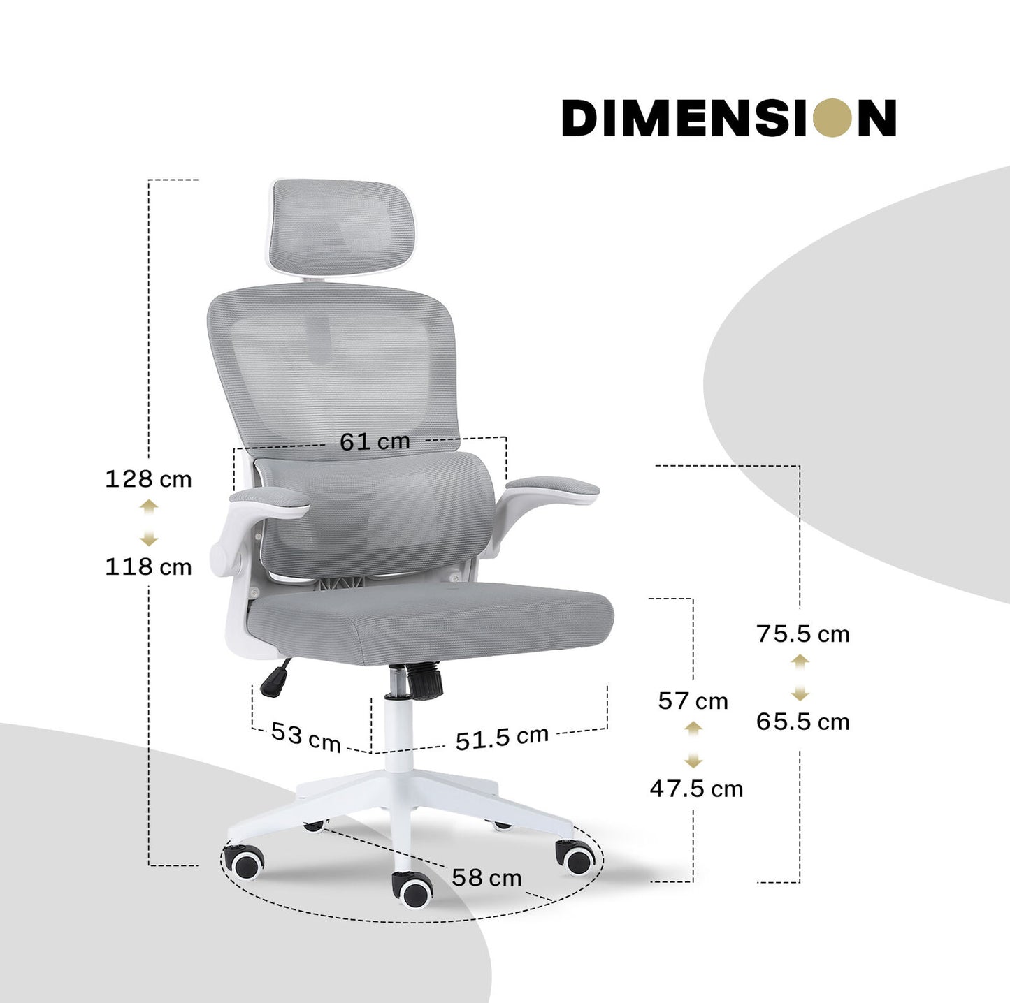 Work Office Chair - Lumber Support, Flip-up Armrest, Adjustable Headrest SITIO - GREY V274-FT-OC-2656A-WHGY