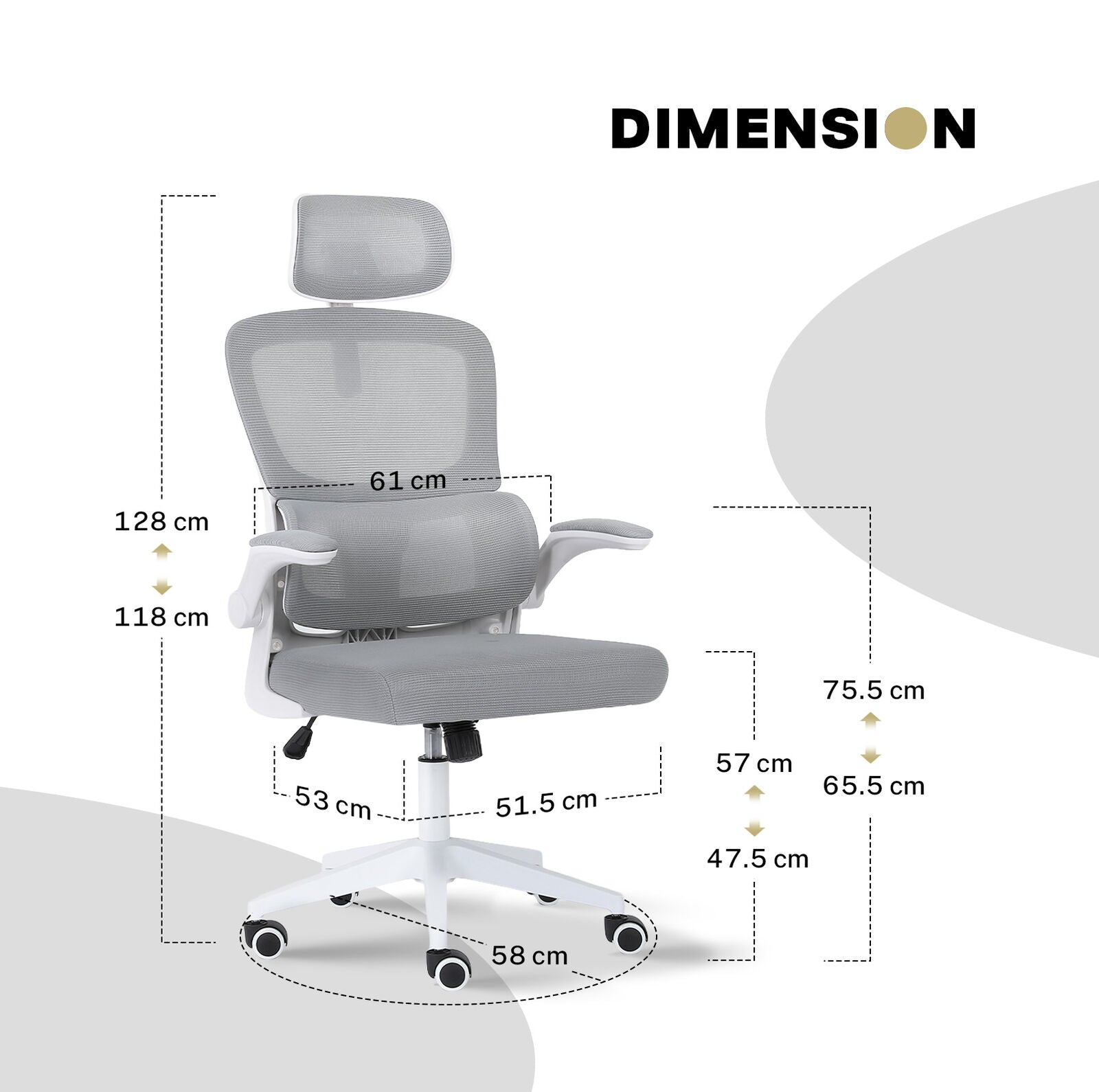 Work Office Chair - Lumber Support, Flip-up Armrest, Adjustable Headrest SITIO - GREY V274-FT-OC-2656A-WHGY