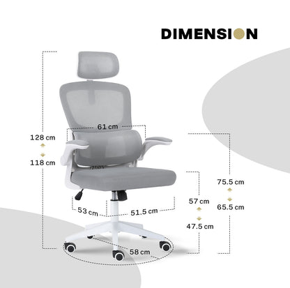 Work Office Chair - Lumber Support, Flip-up Armrest, Adjustable Headrest SITIO - GREY V274-FT-OC-2656A-WHGY