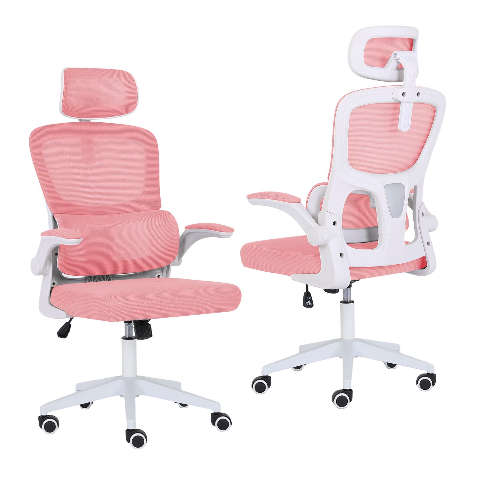 Work Office Chair - Lumber Support, Flip-up Armrest, Adjustable Headrest SITIO - Pink V274-FT-OC-2656A-WHPK
