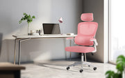 Work Office Chair - Lumber Support, Flip-up Armrest, Adjustable Headrest SITIO - Pink V274-FT-OC-2656A-WHPK