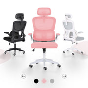 Work Office Chair - Lumber Support, Flip-up Armrest, Adjustable Headrest SITIO - Pink V274-FT-OC-2656A-WHPK