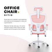 Work Office Chair - Lumber Support, Flip-up Armrest, Adjustable Headrest SITIO - Pink V274-FT-OC-2656A-WHPK