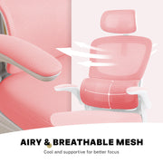 Work Office Chair - Lumber Support, Flip-up Armrest, Adjustable Headrest SITIO - Pink V274-FT-OC-2656A-WHPK