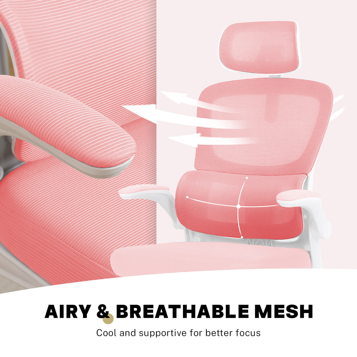 Work Office Chair - Lumber Support, Flip-up Armrest, Adjustable Headrest SITIO - Pink V274-FT-OC-2656A-WHPK