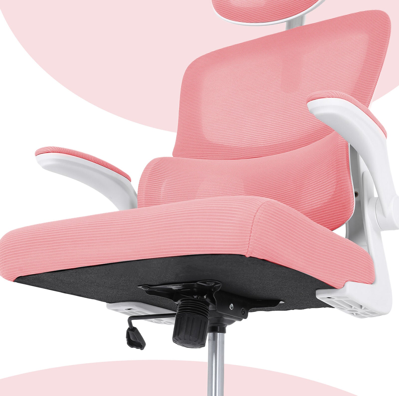 Work Office Chair - Lumber Support, Flip-up Armrest, Adjustable Headrest SITIO - Pink V274-FT-OC-2656A-WHPK