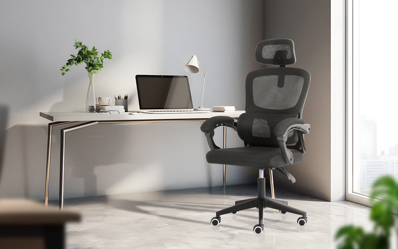 Ergonomic Reclining Office Chair - Lumbar Support, Adjustable Headrest VELTRA - BLACK V274-FT-OC-2656B-BK