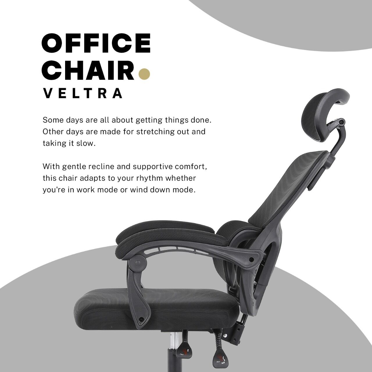 Ergonomic Reclining Office Chair - Lumbar Support, Adjustable Headrest VELTRA - BLACK V274-FT-OC-2656B-BK
