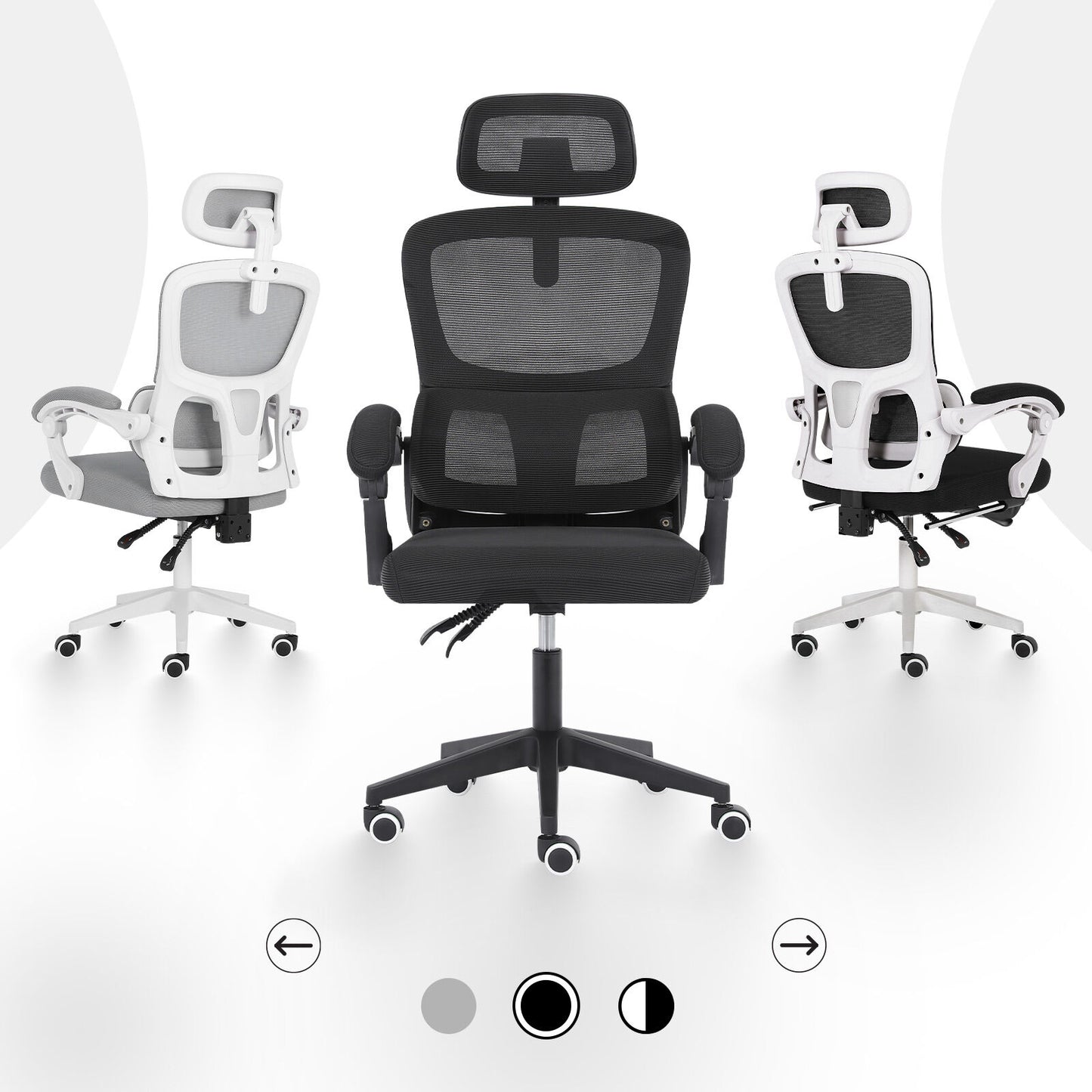 Ergonomic Reclining Office Chair - Lumbar Support, Adjustable Headrest VELTRA - BLACK V274-FT-OC-2656B-BK