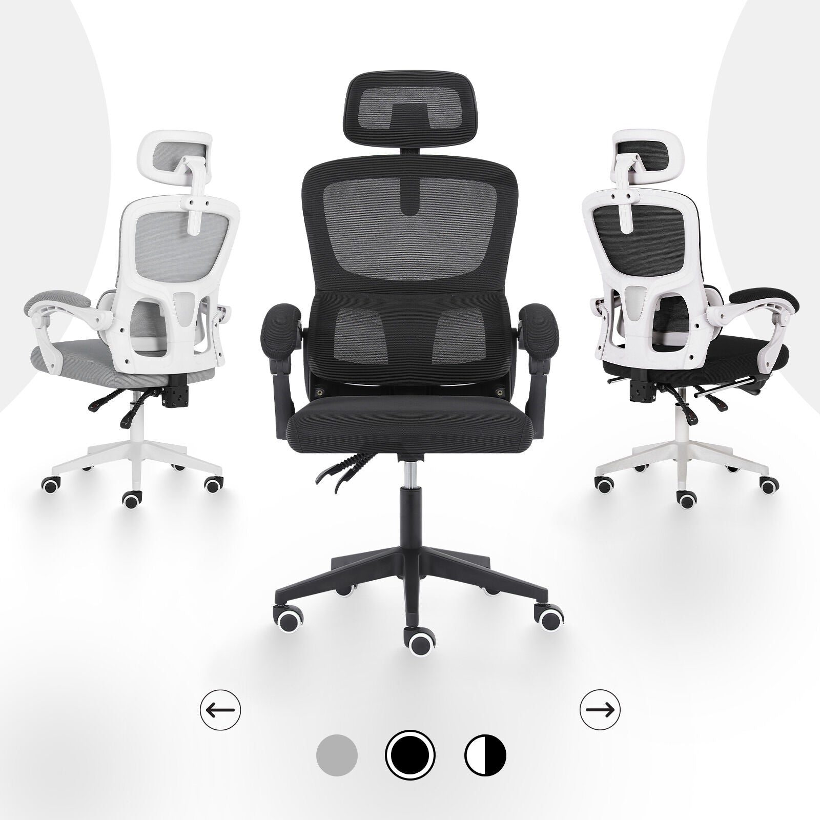 Ergonomic Reclining Office Chair - Lumbar Support, Adjustable Headrest VELTRA - BLACK V274-FT-OC-2656B-BK